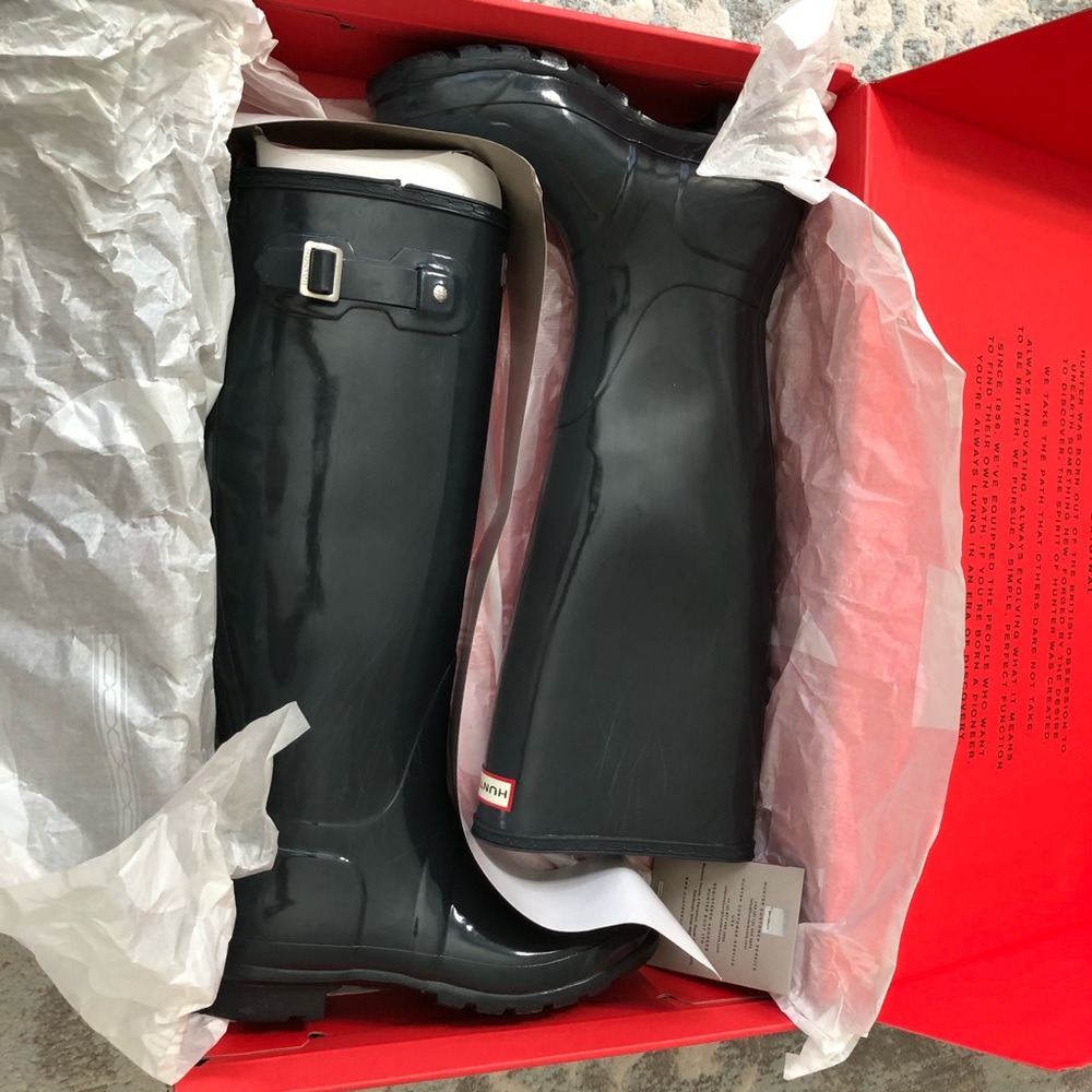 Hunter Original Tall Gloss Grey Rain boot 8 - Picture 2 of 8